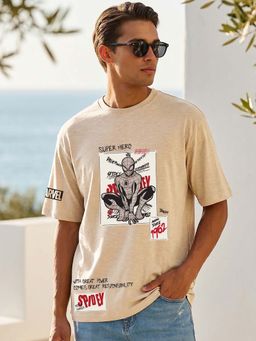 Bewakoof - Brown Graphic Oversized Fit T-Shirt