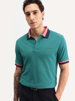Rare Rabbit - Green Solid Regular Fit Polo T-Shirt