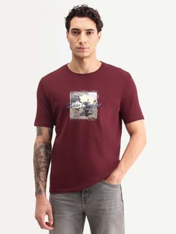 Rare Rabbit - Maroon Printed Regular Fit T-Shirt