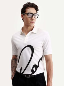 Rare Rabbit - White Printed Regular Fit Polo T-Shirt