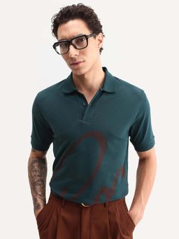 Rare Rabbit - Green Printed Regular Fit Polo T-Shirt