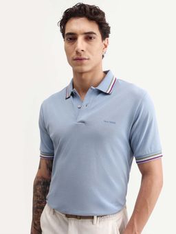 Rare Rabbit - Blue Solid Regular Fit Polo T-Shirt