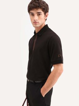 Rare Rabbit - Brown Embroidered Regular Fit Polo T-Shirt