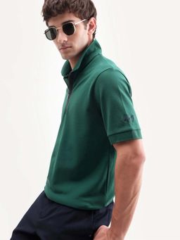 Rare Rabbit - Green Embroidered Regular Fit Polo T-Shirt