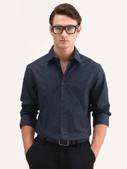 Rare Rabbit - Navy Blue Geometric Regular Fit Shirt