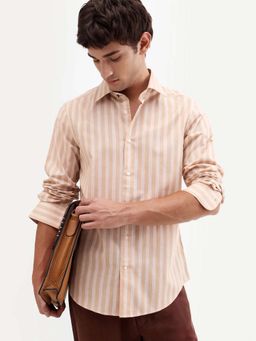 Rare Rabbit - Beige Stripes Regular Fit Shirt