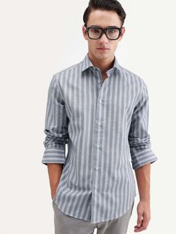 Rare Rabbit - Grey Stripes Regular Fit Shirt