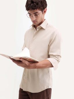 Rare Rabbit - Beige Solid Regular Fit Shirt