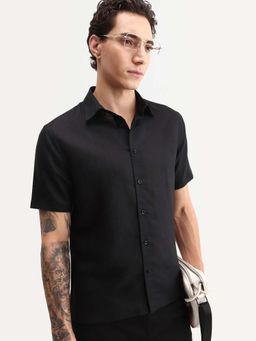 Rare Rabbit - Black Solid Regular Fit Shirt