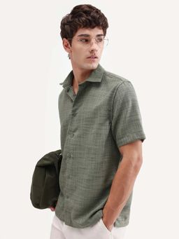 Rare Rabbit - Olive Textured Regular Fit Shirt