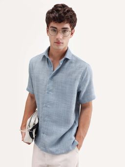 Rare Rabbit - Blue Textured Regular Fit Shirt