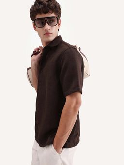Rare Rabbit - Brown Textured Regular Fit Shirt