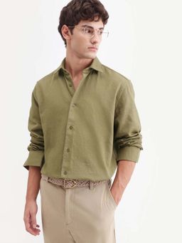 Rare Rabbit - Olive Solid Regular Fit Shirt