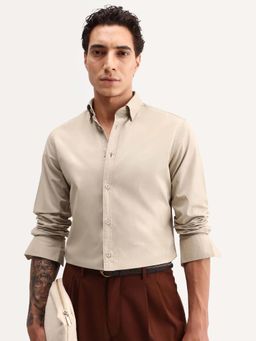 Rare Rabbit - Beige Solid Regular Fit Shirt