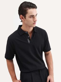 Rare Rabbit - Black Solid Regular Fit Polo T-Shirt
