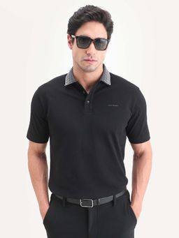 Rare Rabbit - Black Solid Regular Fit Polo T-Shirt