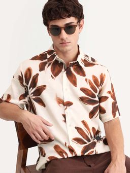 Rare Rabbit - Beige Floral Regular Fit Shirt