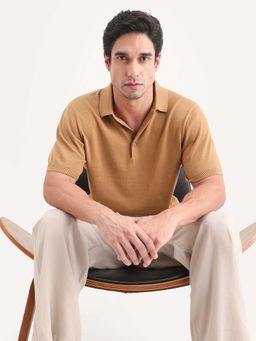 Rare Rabbit - Orange Solid Regular Fit Polo T-Shirt