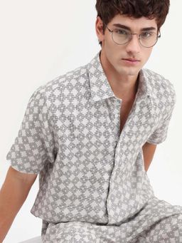 Rare Rabbit - Off White Printed Regular Fit Shirt