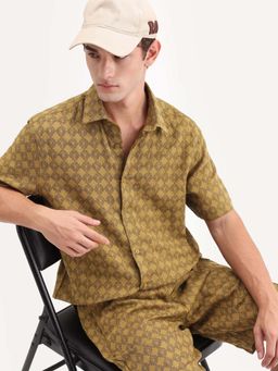 Rare Rabbit - Mustard Printed Regular Fit Shirt