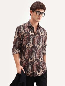 Rare Rabbit - Brown Printed Regular Fit Shirt