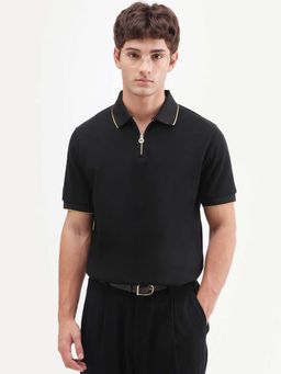 Rare Rabbit - Black Solid Regular Fit Polo T-Shirt