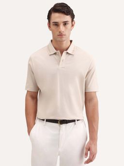 Rare Rabbit - Beige Solid Regular Fit Polo T-Shirt