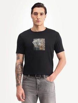 Rare Rabbit - Black Graphic Regular Fit T-Shirt