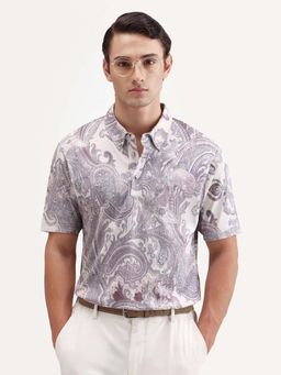 Rare Rabbit - White Paisley Regular Fit Polo T-Shirt