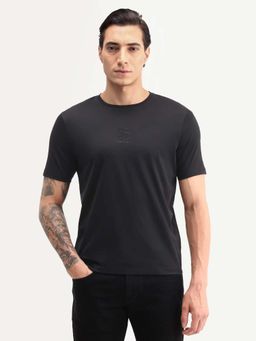 Rare Rabbit - Black Embroidered Regular Fit T-Shirt