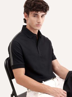 Rare Rabbit - Black Solid Regular Fit Polo T-Shirt