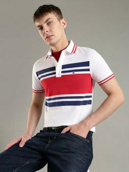 Tommy Hilfiger - White Stripes Slim Fit Polo T-Shirt