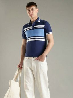 Tommy Hilfiger - Navy Blue Stripes Slim Fit Polo T-Shirt