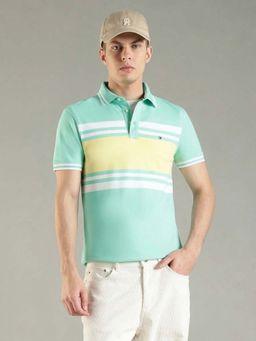 Tommy Hilfiger - Green Stripes Slim Fit Polo T-Shirt