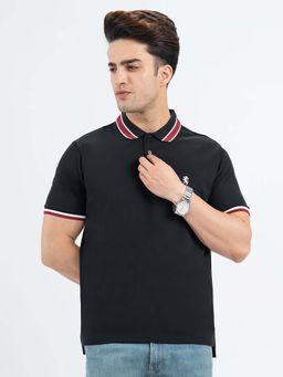 Red Tape - Black Solid Regular Fit Polo T-Shirt