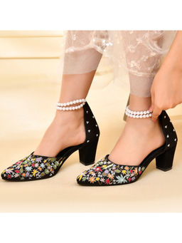 La Fiza - Nocturne Coal Black Embellished Block Heels