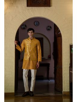 TAJIRI - Ray Yellow Silk Zari Kurta with Pant and Jacket
