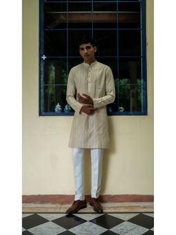 TAJIRI - Raahgir Beige Silk Zari Kurta with Pant