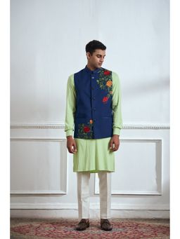 TAJIRI - Rosa Green Cotton Blend Thread Work Kurta with Pant and Jacket