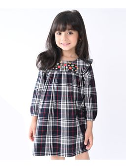 Beebay - Black Plaid Embroidered Dress