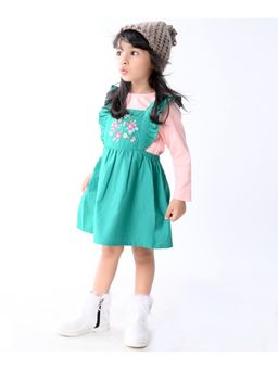 Beebay - Floral Embroidered Ruffle Pinafore Dress