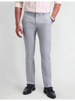 Arrow Newyork - Textured Grey Polyester Slim Trousers
