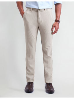 Arrow Newyork - Self Design Beige Nylon Slim Trousers