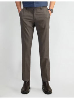 Arrow - Textured Brown Polyester Formal Trousers