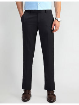 Arrow - Textured Black Polyester Formal Trousers
