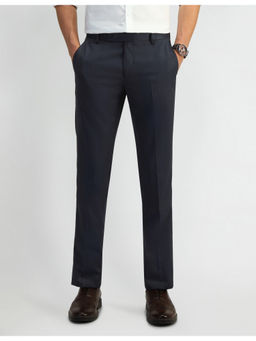 Arrow - Textured Navy Blue Polyester Formal Trousers