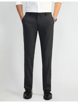 Arrow - Textured Dark Grey Polyester Formal Trousers