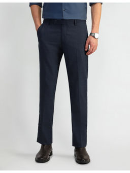 Arrow - Textured Navy Blue Polyester Formal Trousers