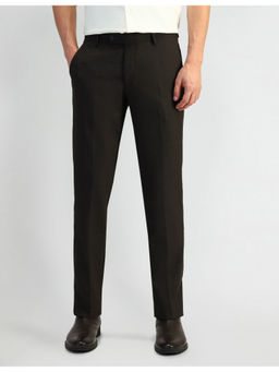 Arrow - Textured Brown Polyester Formal Trousers