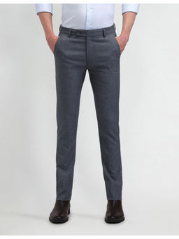 Arrow - Textured Blue Polyester Slim Trousers Grey